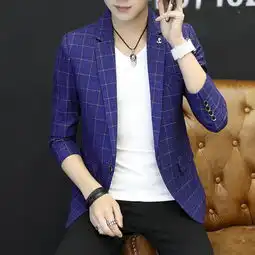 27622新款男士小西装休闲英伦风一粒扣格子小西服商务男单西潮
