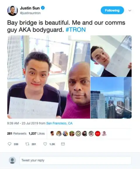 表情孙宇晨twitter直播证明自己在旧金山疑似回应边控推特表情