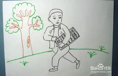 彩色简笔画学习算盘的小男孩