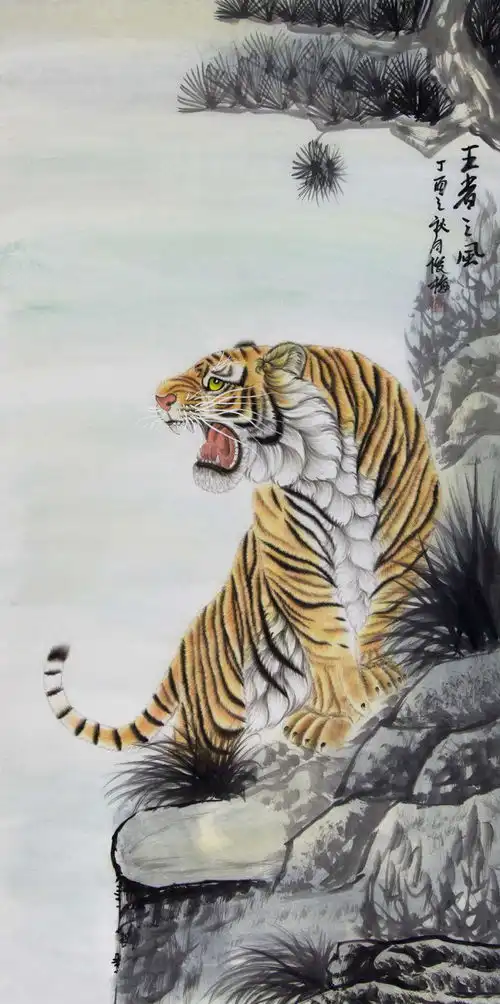 翟俊梅国画狮虎作品赏析平步天下的王者之风