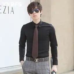 春夏季男士长袖衬衫韩版修身型免烫商务男式青年白色棉质衬衣