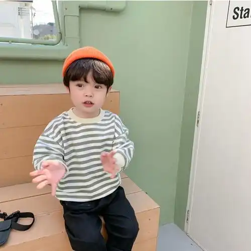 男童春装2020新品儿童条纹卫衣男中小童圆领上衣男童纯棉卫衣