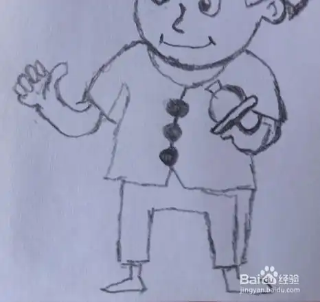 手绘画厨房的卡通小男孩