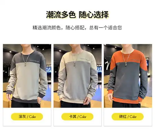 维宾尼男士圆领卫衣春秋季ins韩版潮流情侣装春季宽松上衣服帅气打底衫