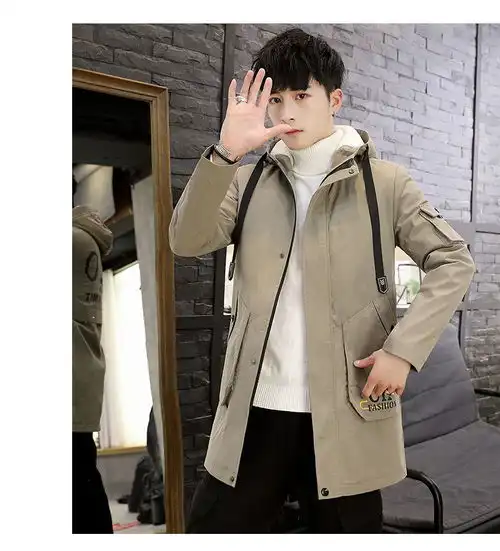 外套男加绒加厚秋冬季2019新款韩版潮流男士风衣中长款秋装外衣服