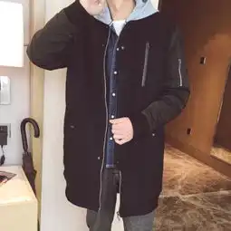 加厚夹棉羊毛呢大衣秋冬潮男士韩版修身棒球堆糖,美好生活研究所
