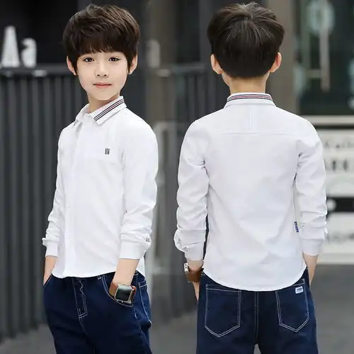 男童衬衫纯色寸衣男孩子春秋季2020年棉上衣儿童长袖男衬衣t恤衫