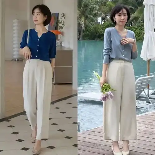这才是中年女人该有打扮针织衫搭配裙子和裤子,回头率真高