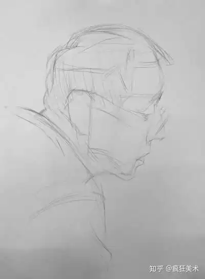 艺考生必看素描头像绘画步骤侧面戴眼镜中男老年