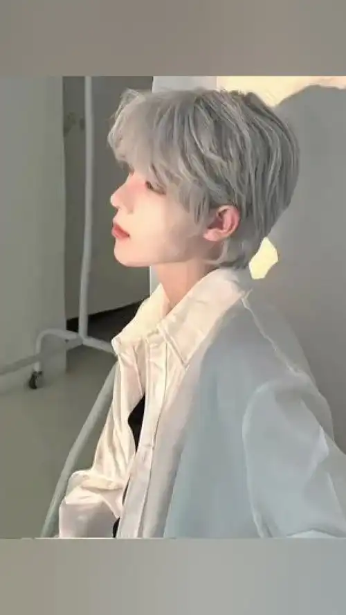 银发白衬衫侧颜少年感白毛