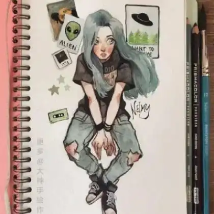 手绘卡通插画少女头像,学生系天天在家真的好难受