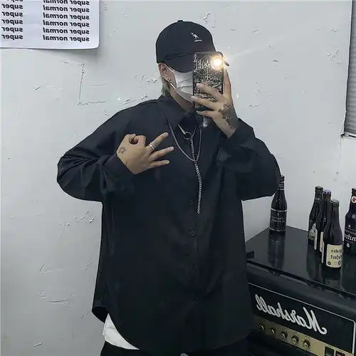 属性女2020新款韩国ins潮流男女衬衫纯色落肩袖净色衬衣宽松