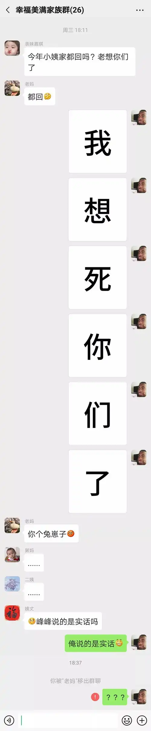 在家族群发了一个表情包结果被我妈踢出群聊