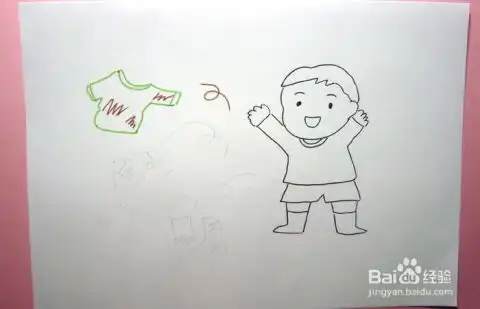 彩色简笔画挑选衣服的小男孩